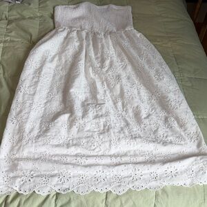 White Strapless Eyelet Midi Dress - Brand Unspecified